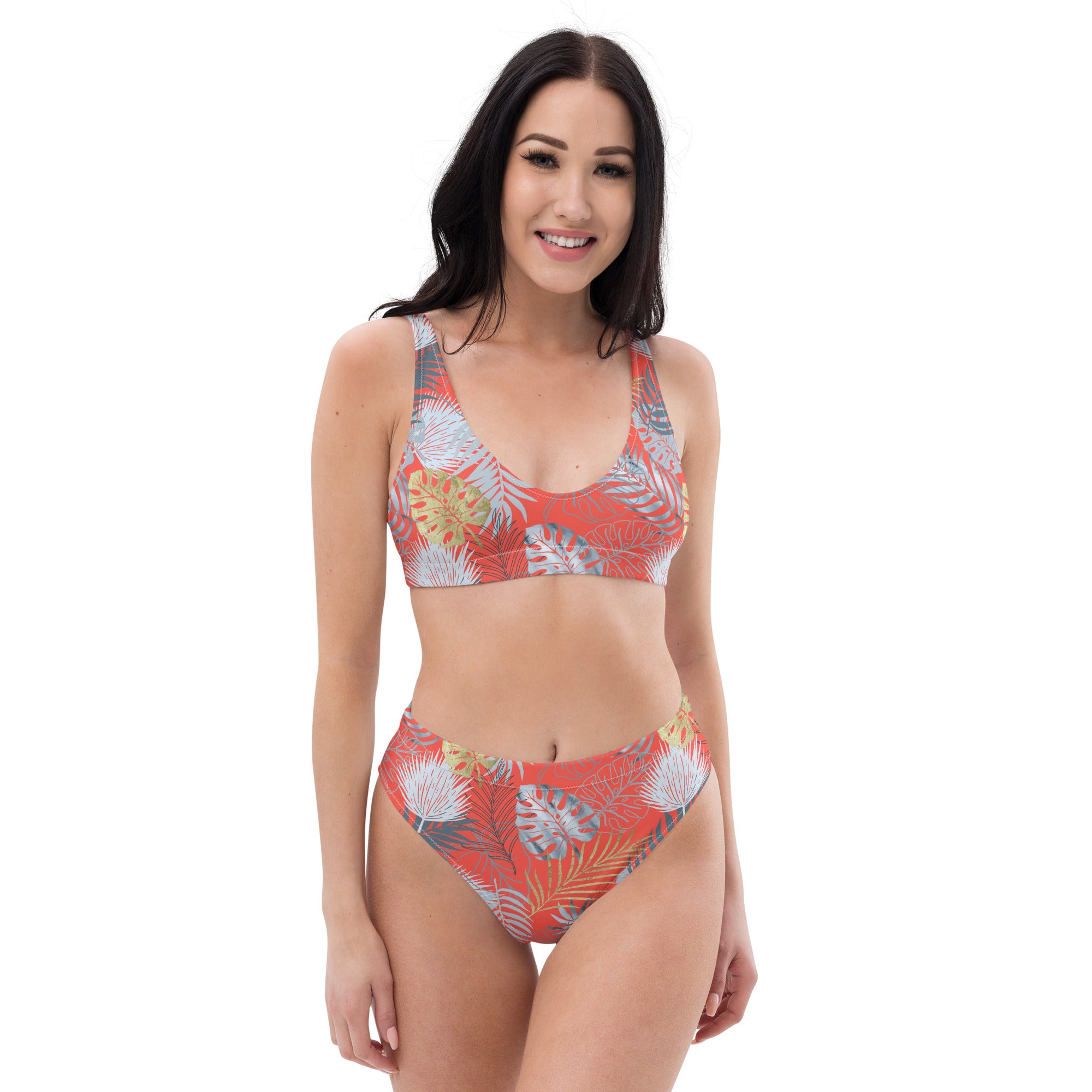 Recycled high-waisted bikini- Tropical Red