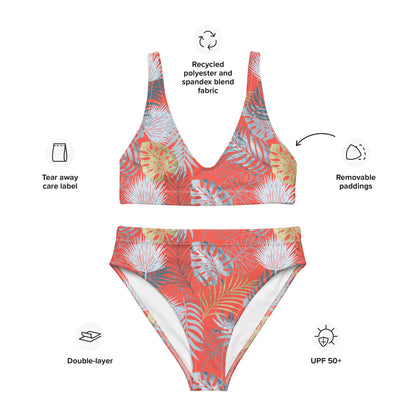 Recycled high-waisted bikini- Tropical Red