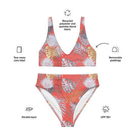 Recycled high-waisted bikini- Tropical Red