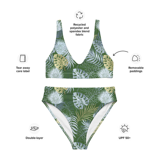 Recycled high-waisted bikini- TROPICAL GREEN