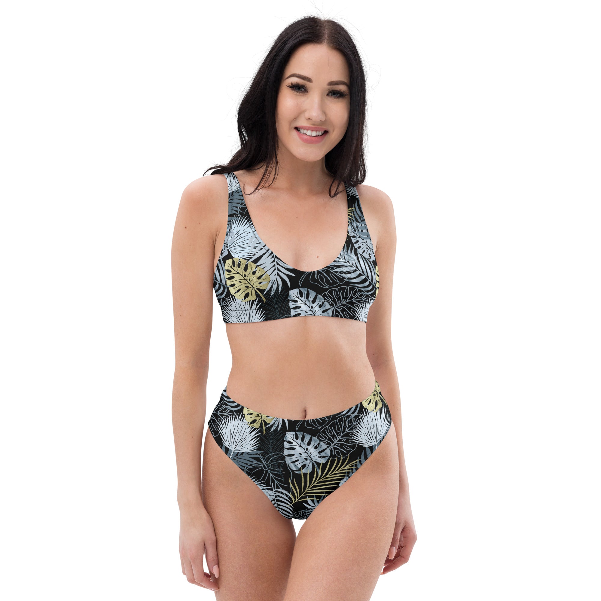 high-waisted bikini-  TROPICAL BLACK AND GOLD