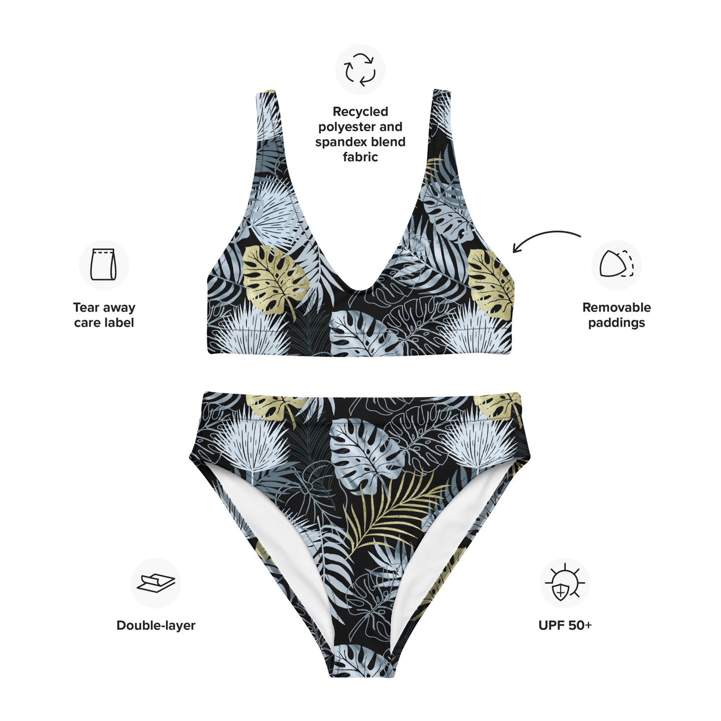 high-waisted bikini-  TROPICAL BLACK AND GOLD