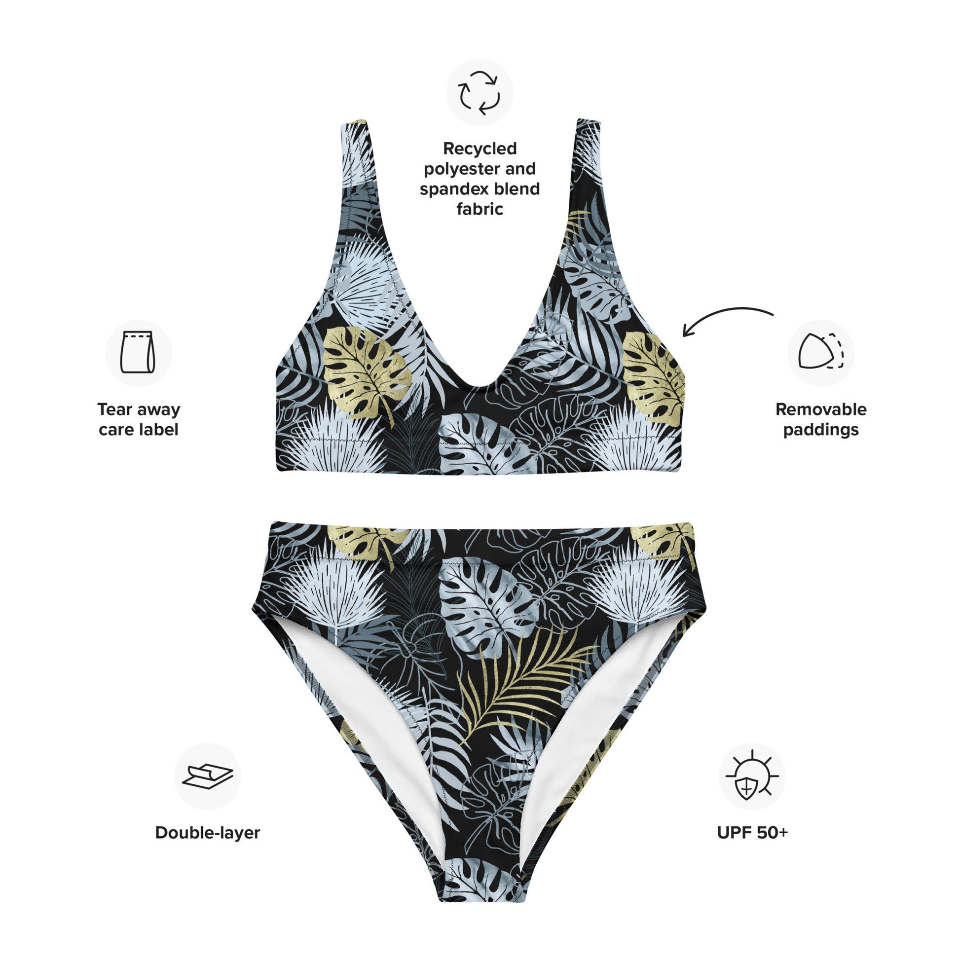 high-waisted bikini-  TROPICAL BLACK AND GOLD
