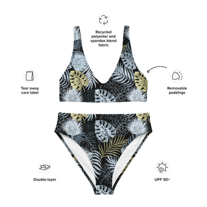 high-waisted bikini-  TROPICAL BLACK AND GOLD