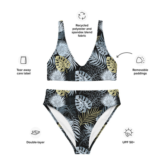 high-waisted bikini-  TROPICAL BLACK AND GOLD