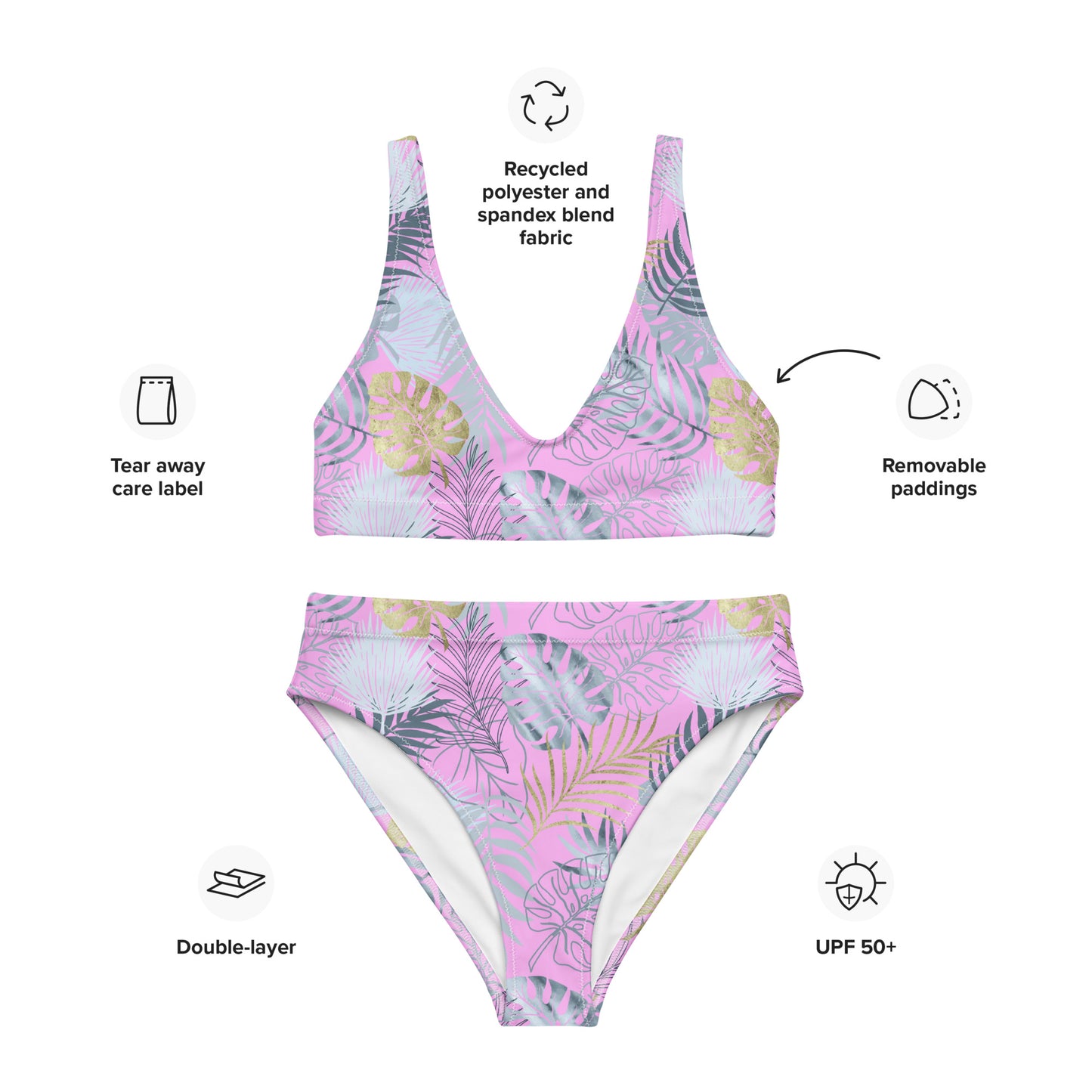 Recycled high-waisted bikini- TROPICAL PINK