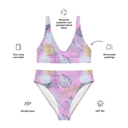 Recycled high-waisted bikini- TROPICAL PINK