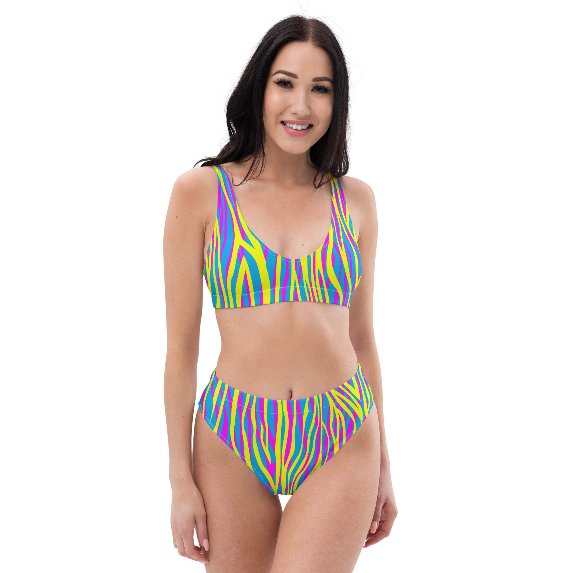 Recycled high-waisted bikini- FUNKY ZEBRA Yellow