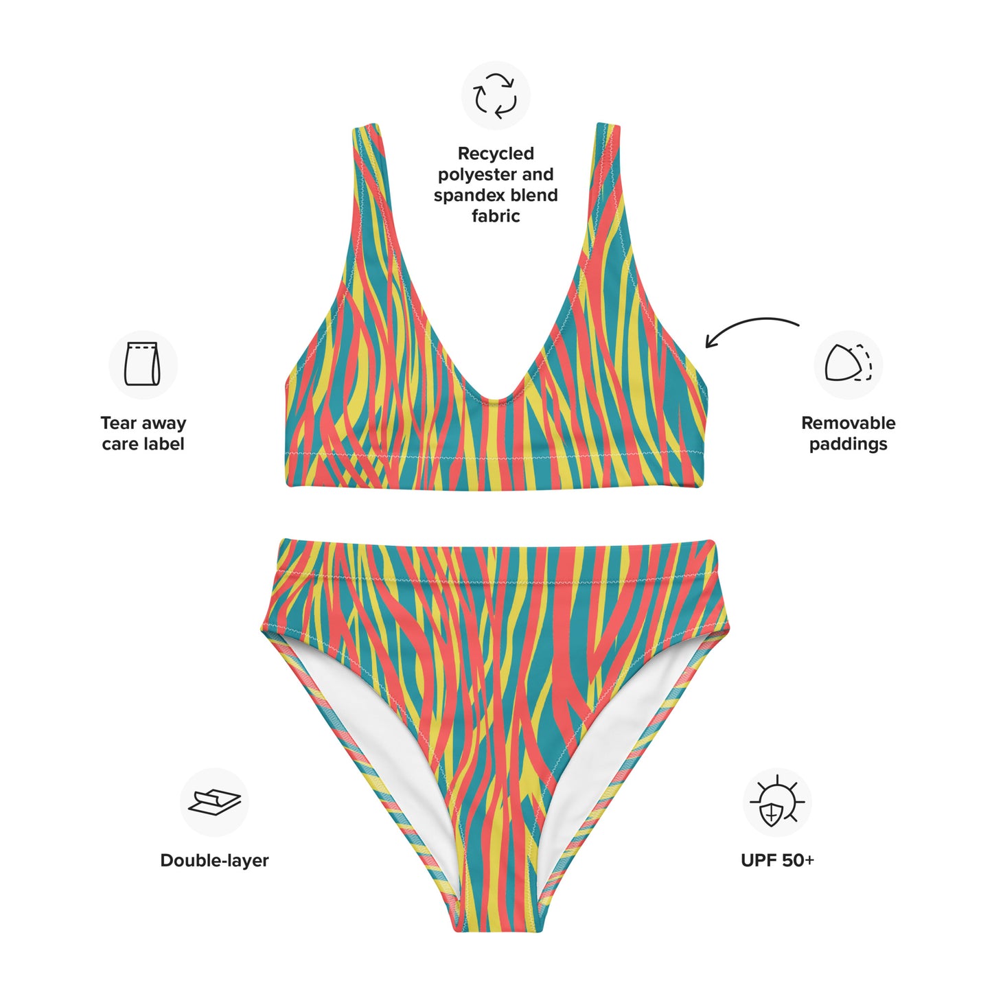 Recycled high-waisted bikini- FUNKY ZEBRA RED