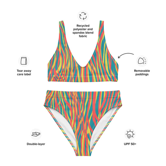 Recycled high-waisted bikini- FUNKY ZEBRA RED