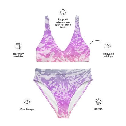 Recycled high-waisted bikini- TIE DYE PURPLE SPIRALS