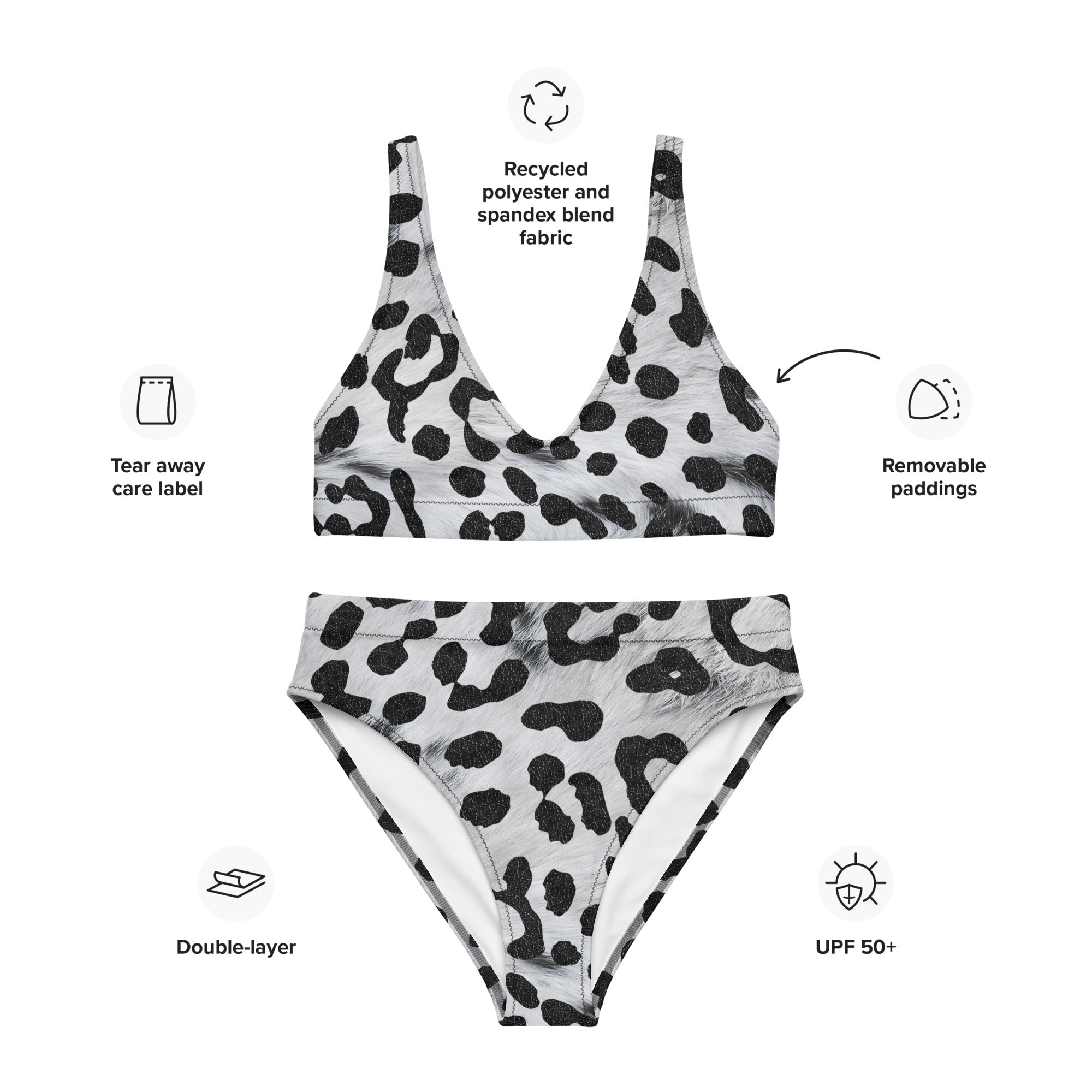Recycled high-waisted bikini- Safari Leopard white