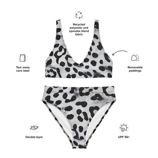 Recycled high-waisted bikini- Safari Leopard white