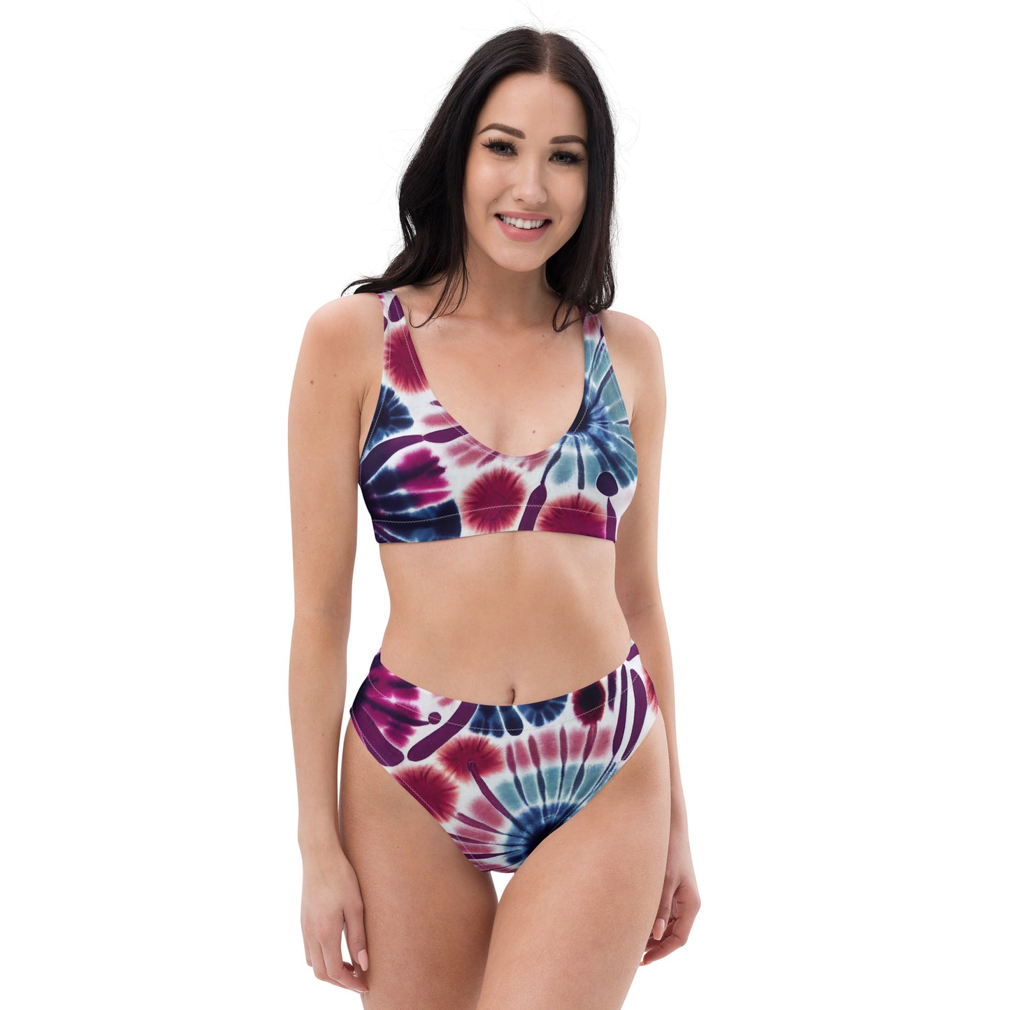 Recycled high-waisted bikini- Floral Tie dye Pattern I