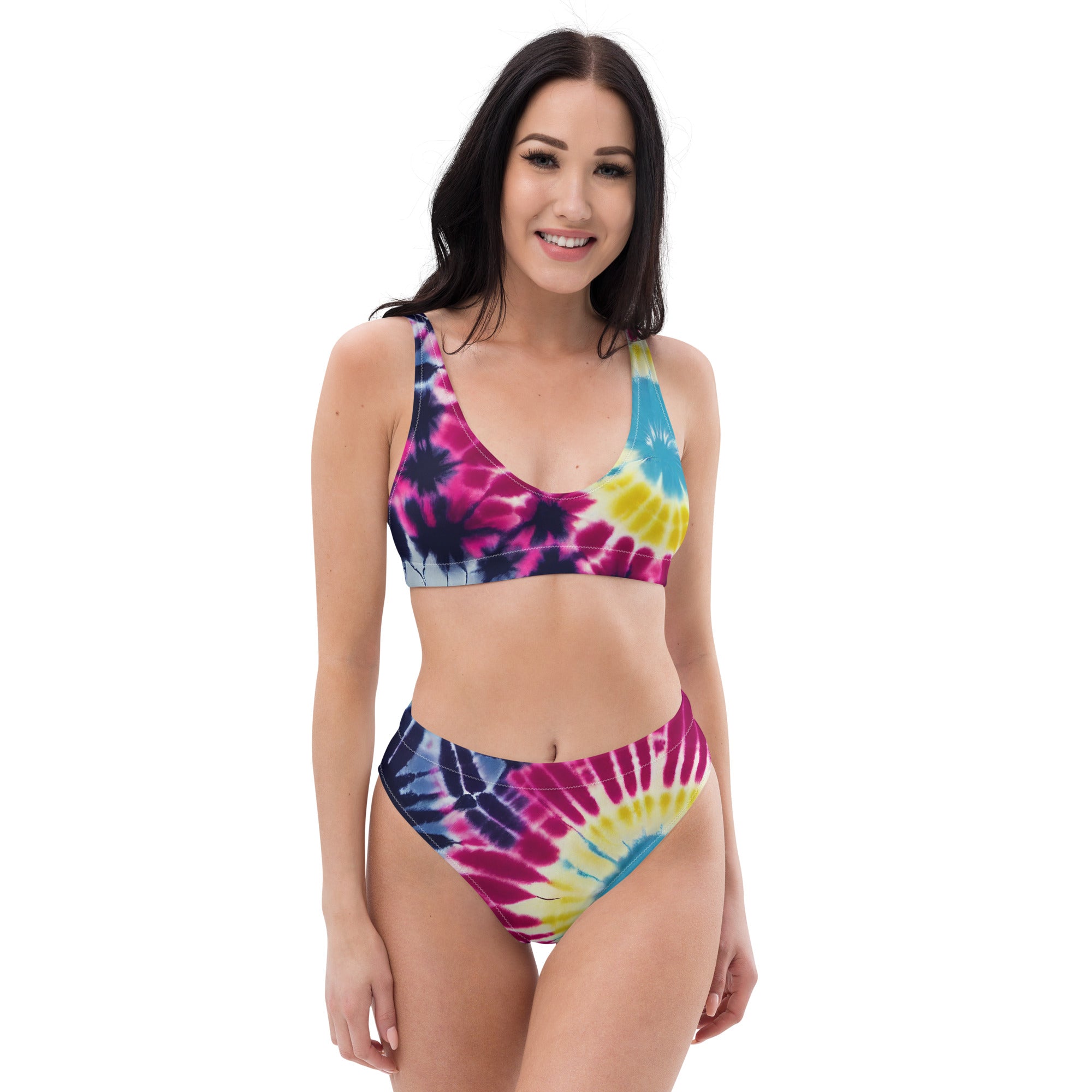 Recycled high-waisted bikini- Floral Tie Dye Pattern II