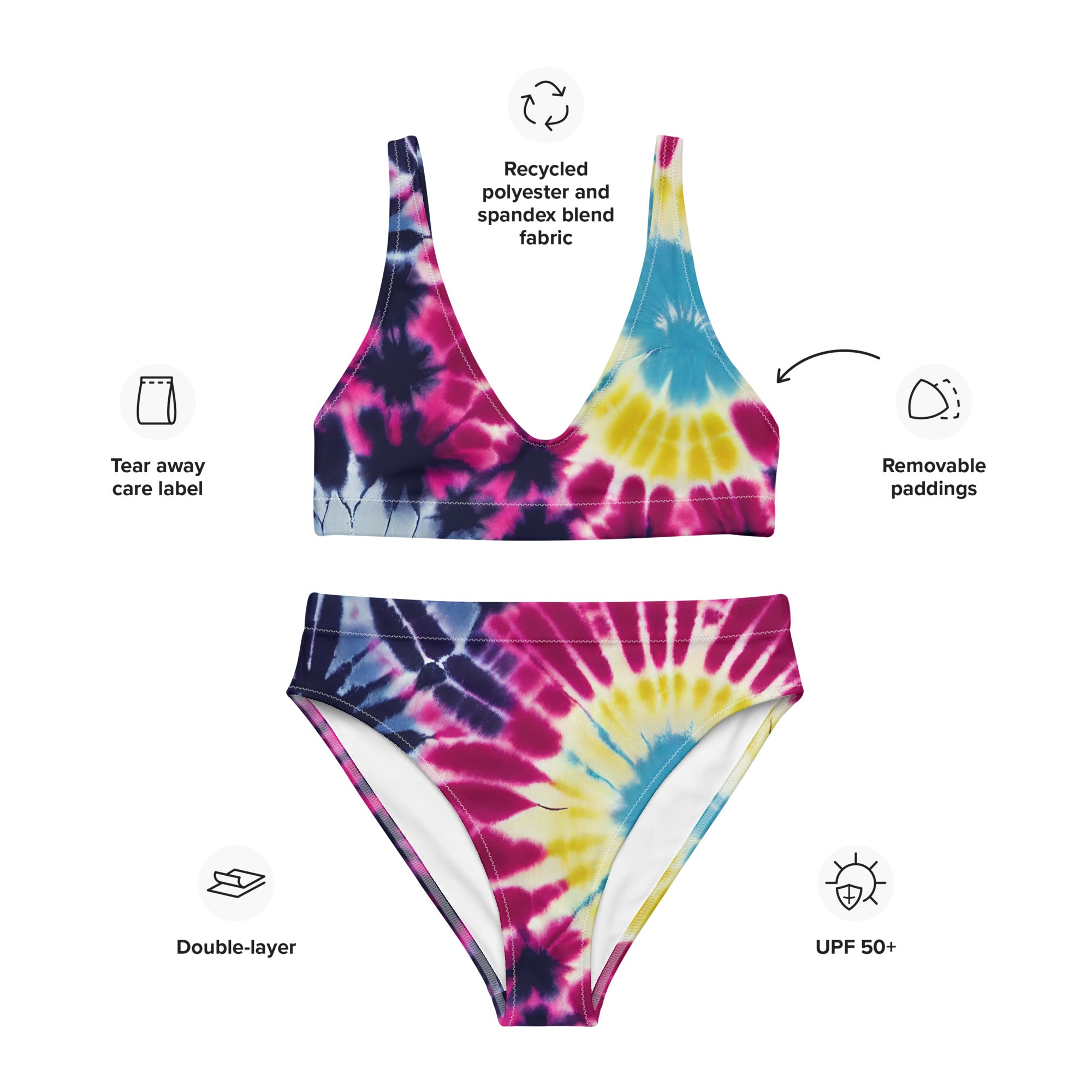 Recycled high-waisted bikini- Floral Tie Dye Pattern 02