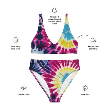 Recycled high-waisted bikini- Floral Tie Dye Pattern II