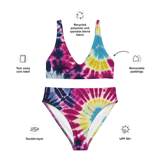 Recycled high-waisted bikini- Floral Tie Dye Pattern II