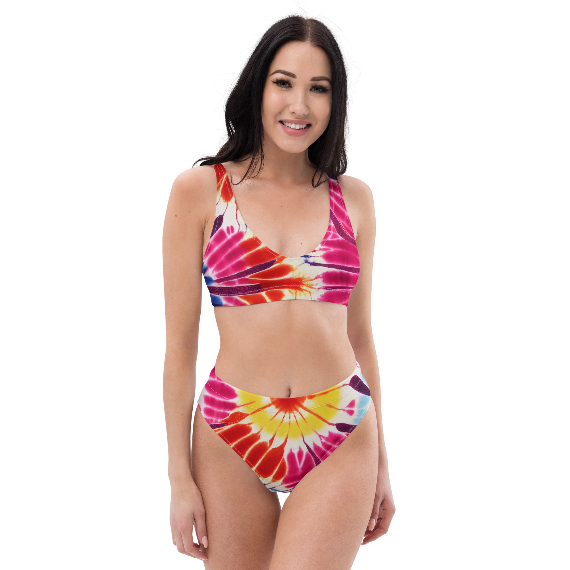 Recycled high-waisted bikini- Floral Tie dye Pattern 03