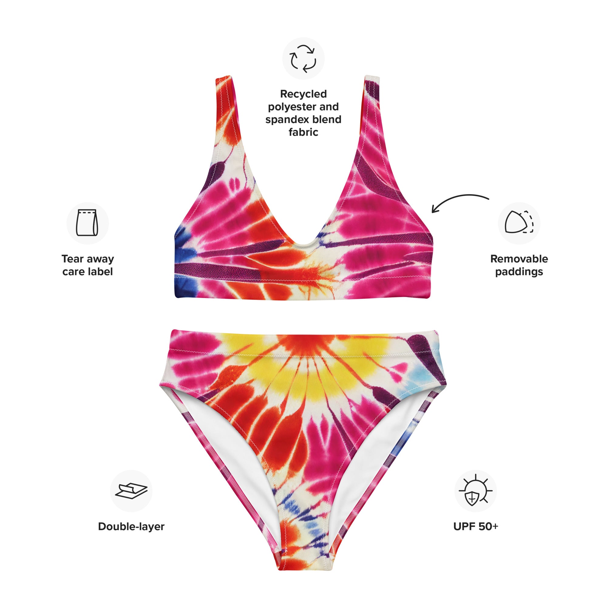 Recycled high-waisted bikini- Floral Tie dye Pattern 03