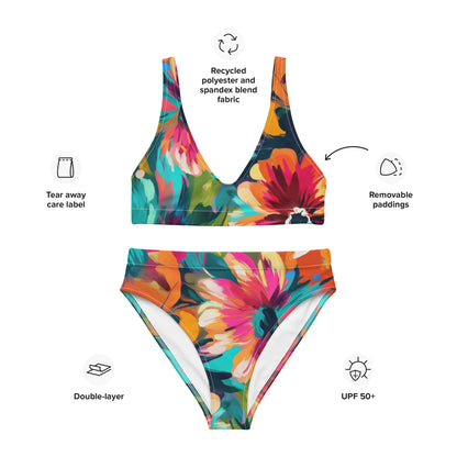 Recycled high-waisted bikini- Summer Pastel flower Pattern I