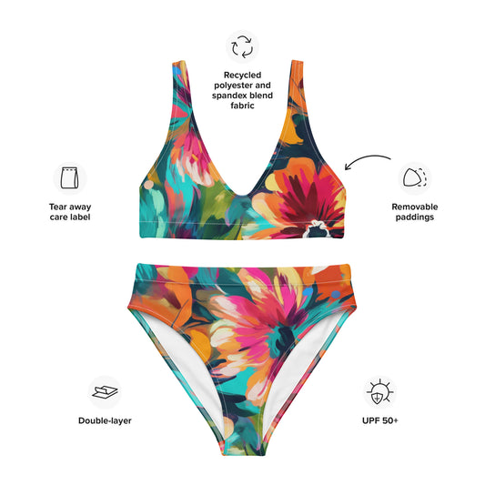 Recycled high-waisted bikini- Summer Pastel flower Pattern I