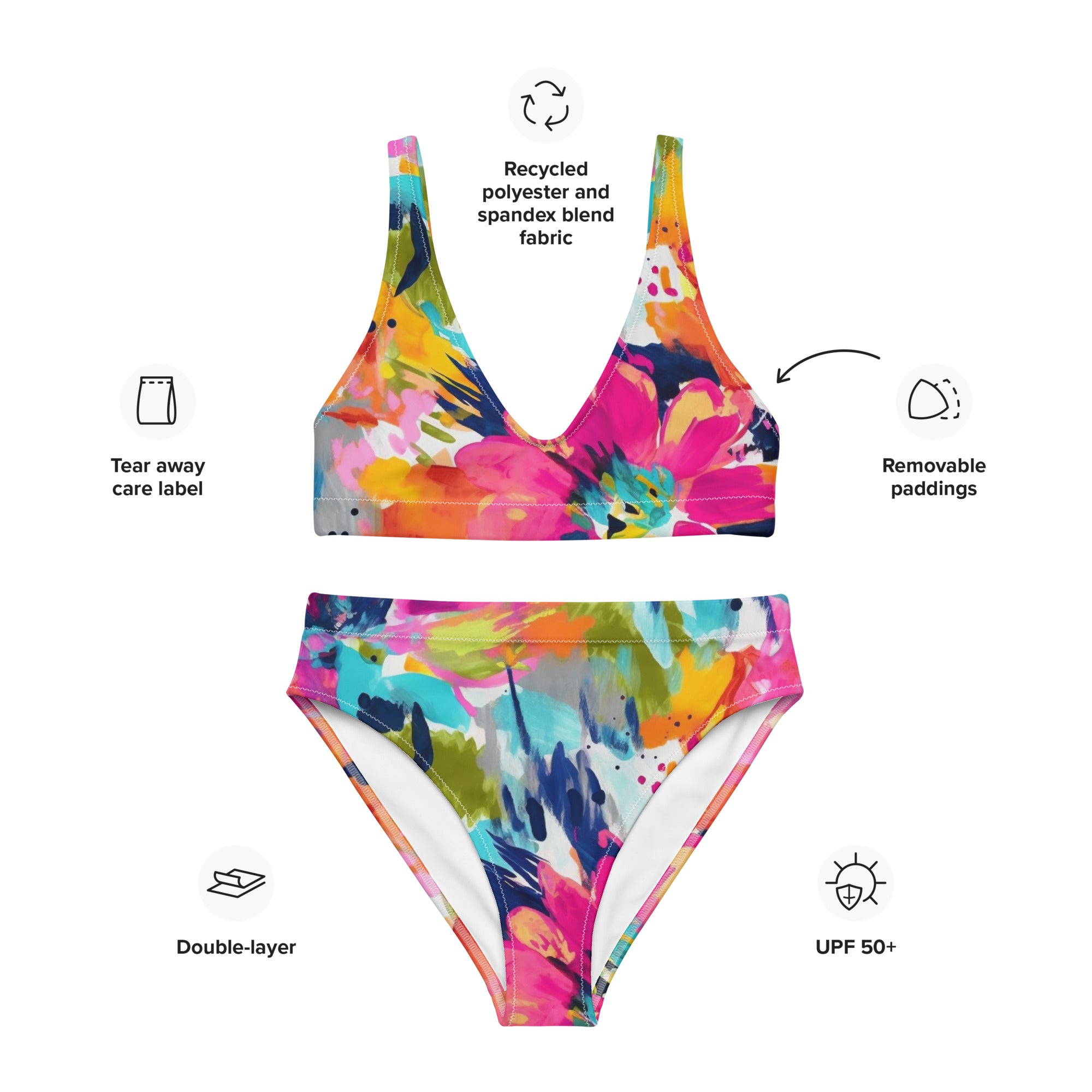Recycled high-waisted bikini- Summer Pastel Flower Pattern II
