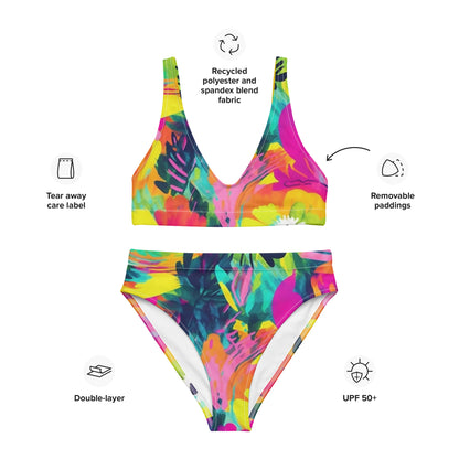 Recycled high-waisted bikini- Summer PASTEL FLOWER Pattern III