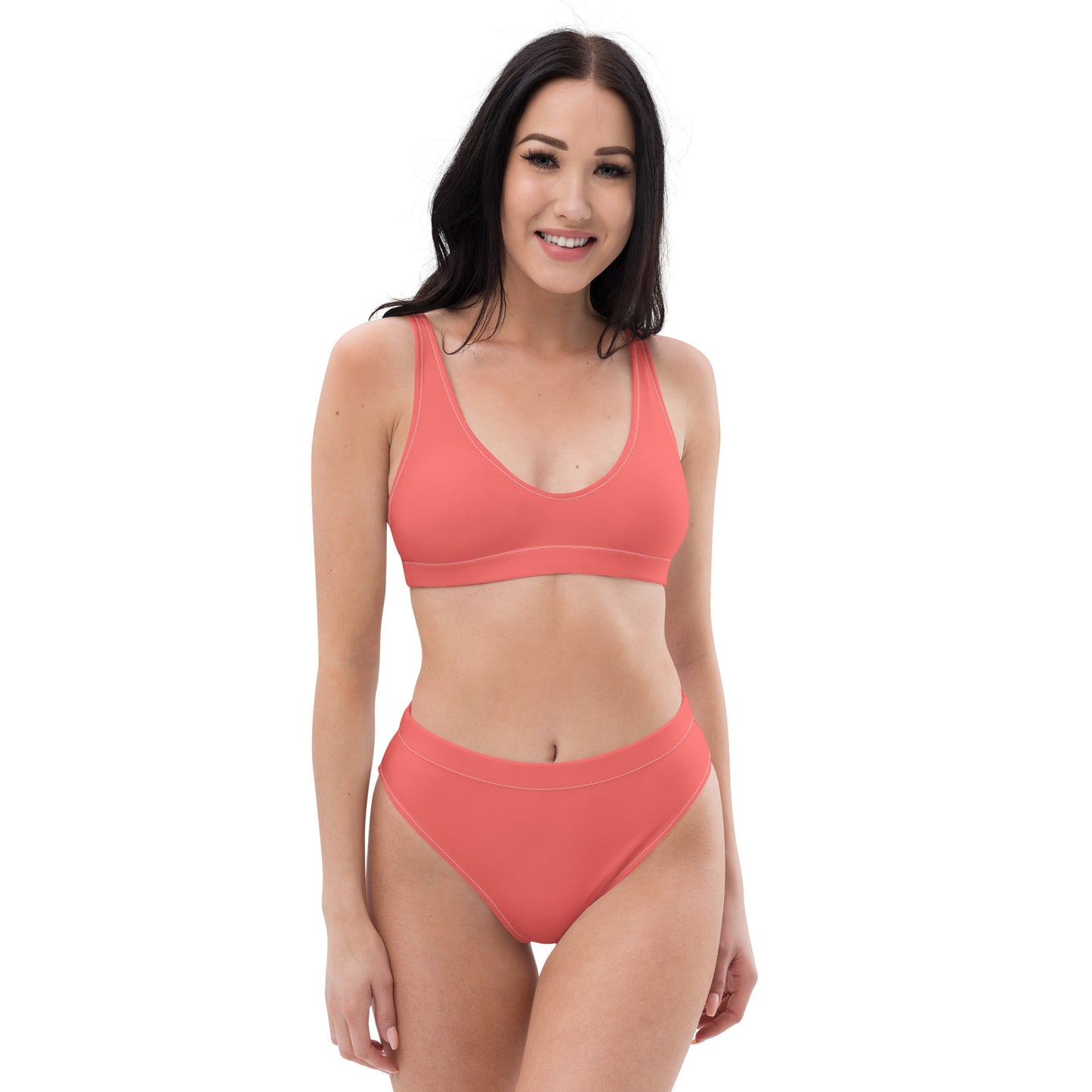 Recycled high-waisted bikini- Coral