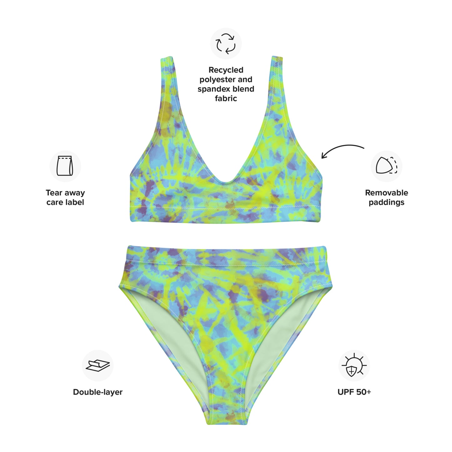 Recycled high-waisted bikini- Hang Loose Tie Dye Pattern I