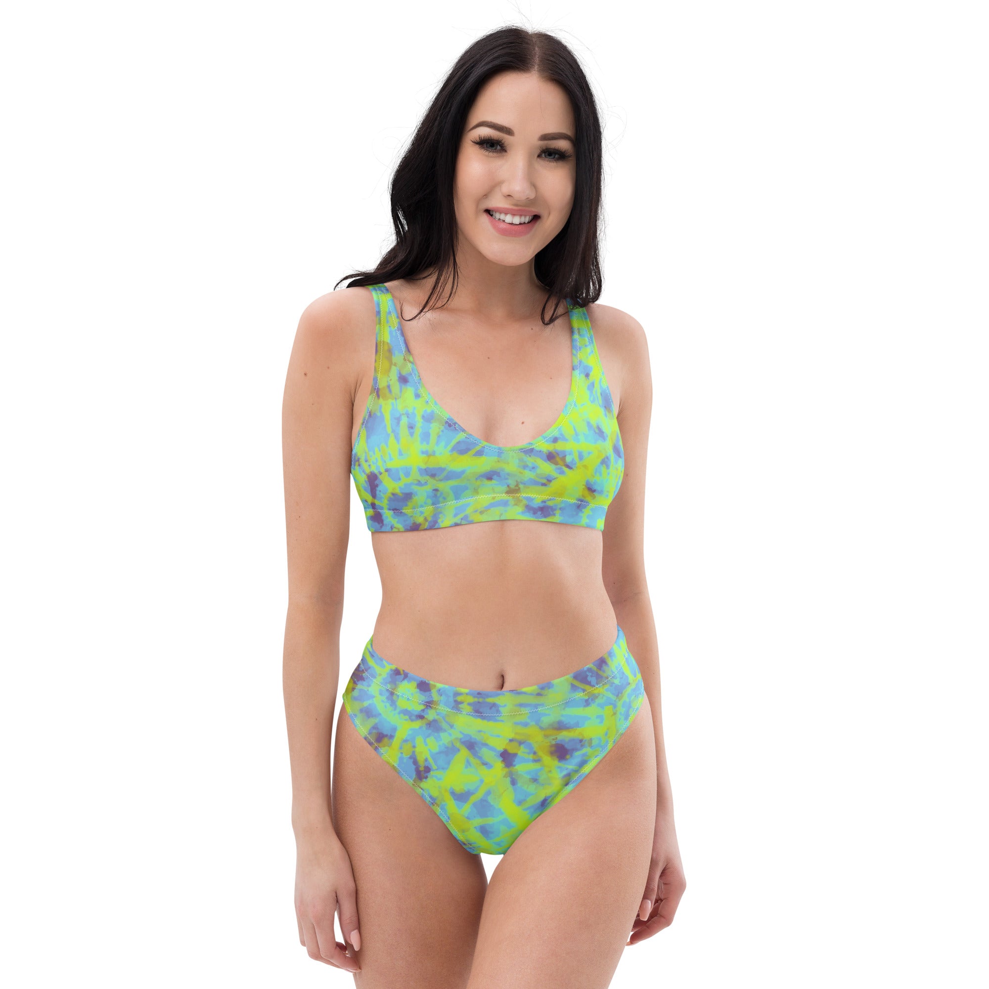Recycled high-waisted bikini- Hang Loose Tie Dye Pattern 01