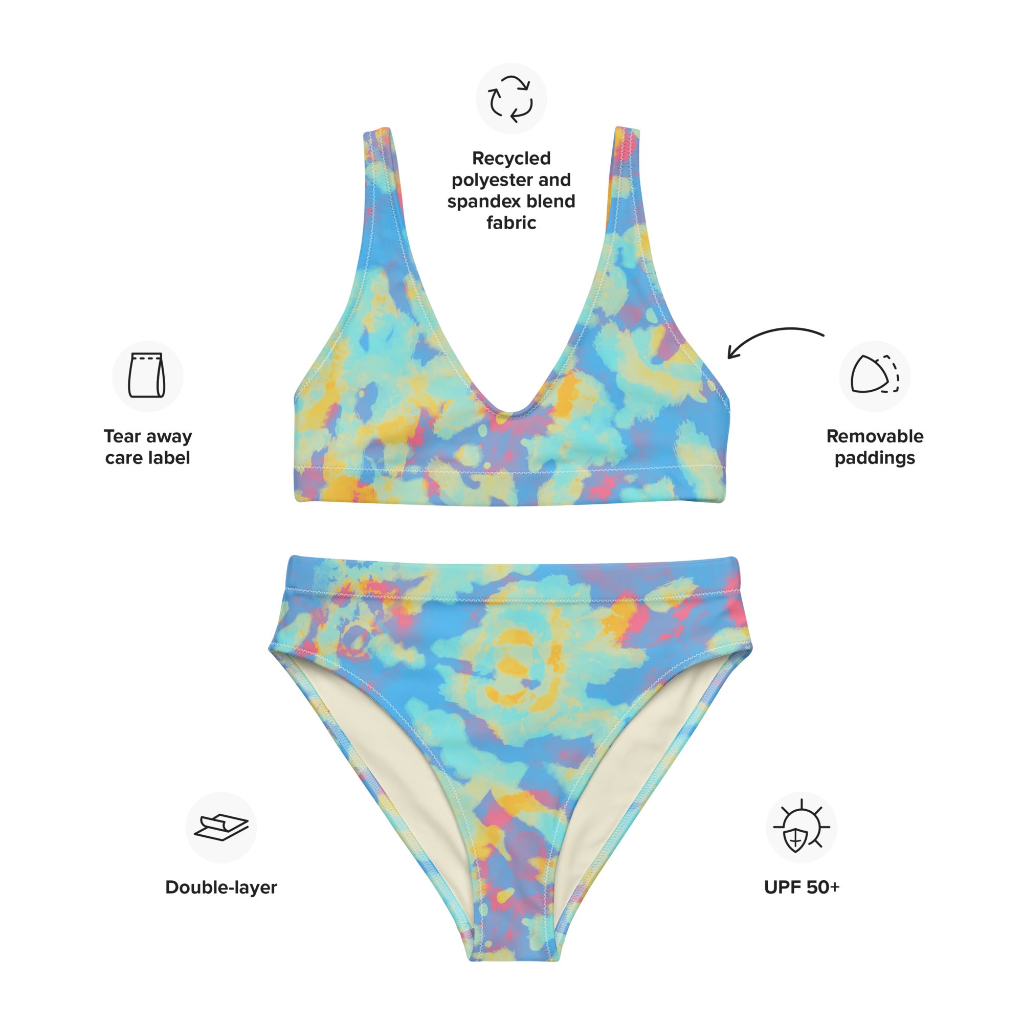 Recycled high-waisted bikini- Hang Loose Tie Dye Pattern 02