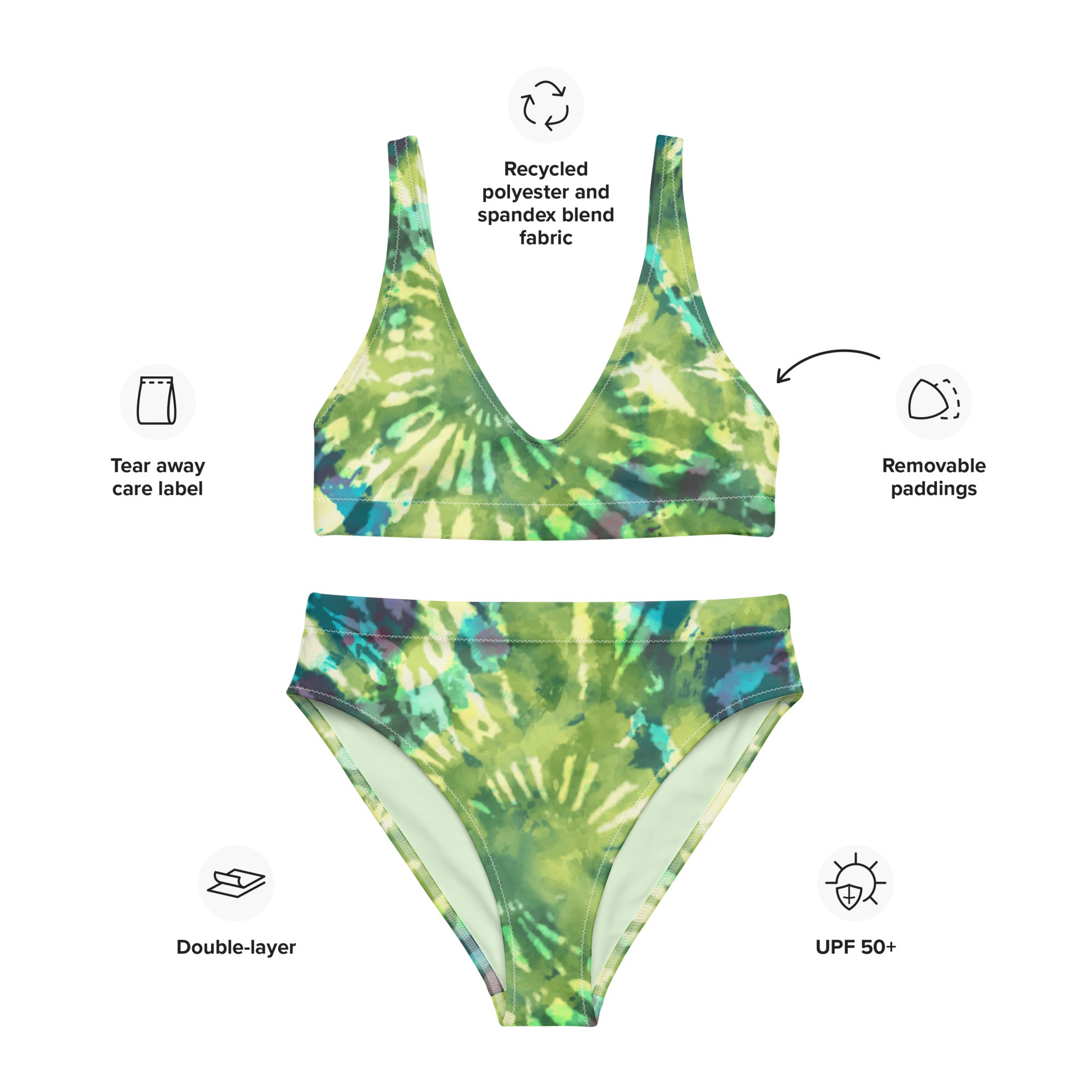 Recycled high-waisted bikini- Hang Loose Tie Dye Pattern 03