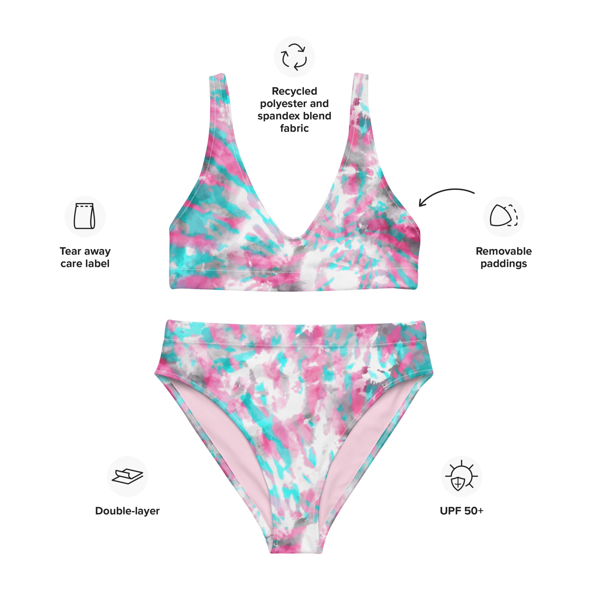 Recycled high-waisted bikini- Hang Loose Tie Dye Pattern 04