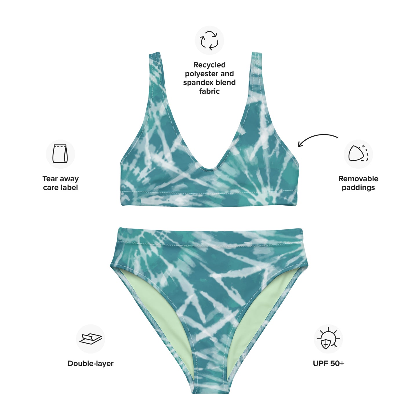 Recycled high-waisted bikini- Hang Loose Tie Dye Pattern V