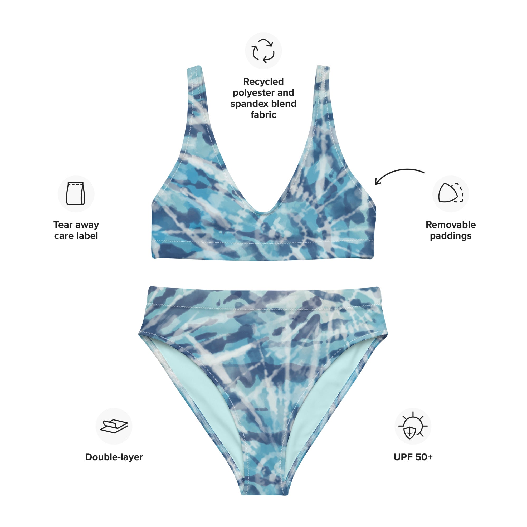 Recycled high-waisted bikini- Hang Loose Tie Dye Pattern VI