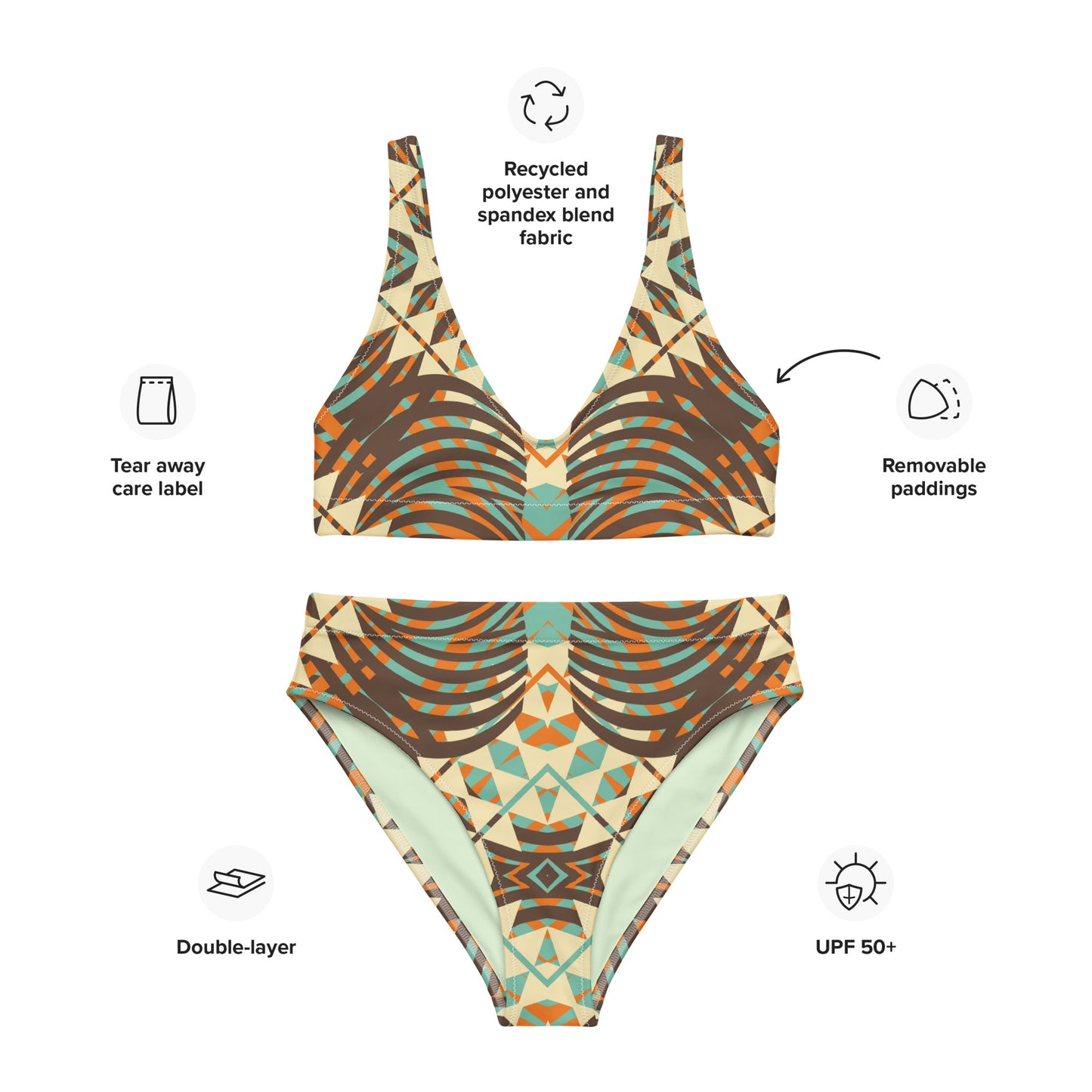 Recycled high-waisted bikini- African Motif Pattern III