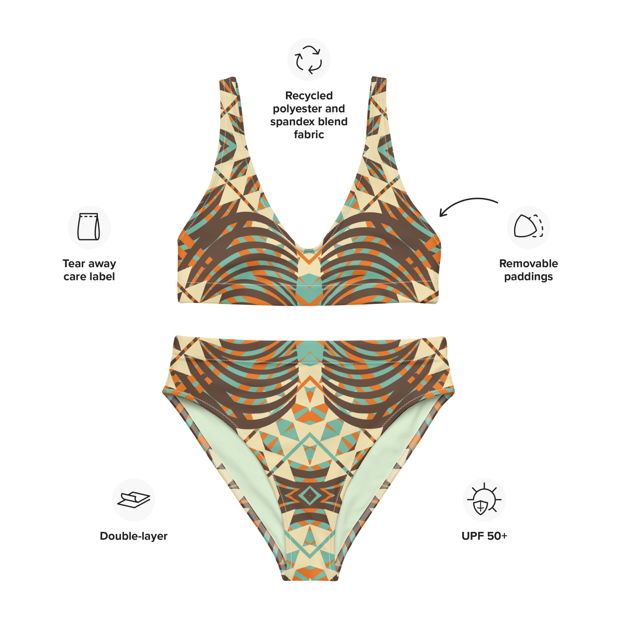 Recycled high-waisted bikini- African Motif Pattern 03