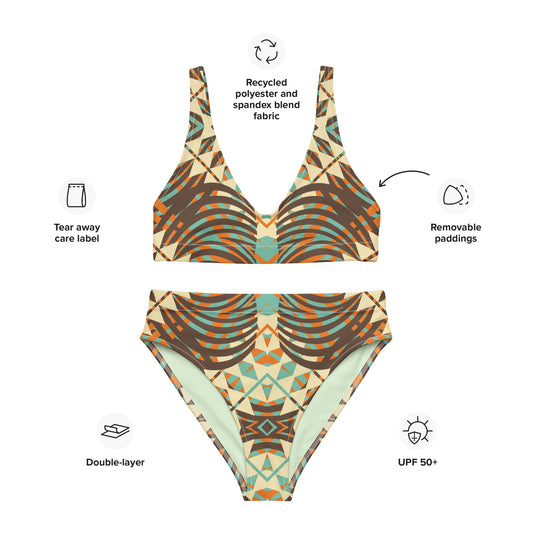 Recycled high-waisted bikini- African Motif Pattern III