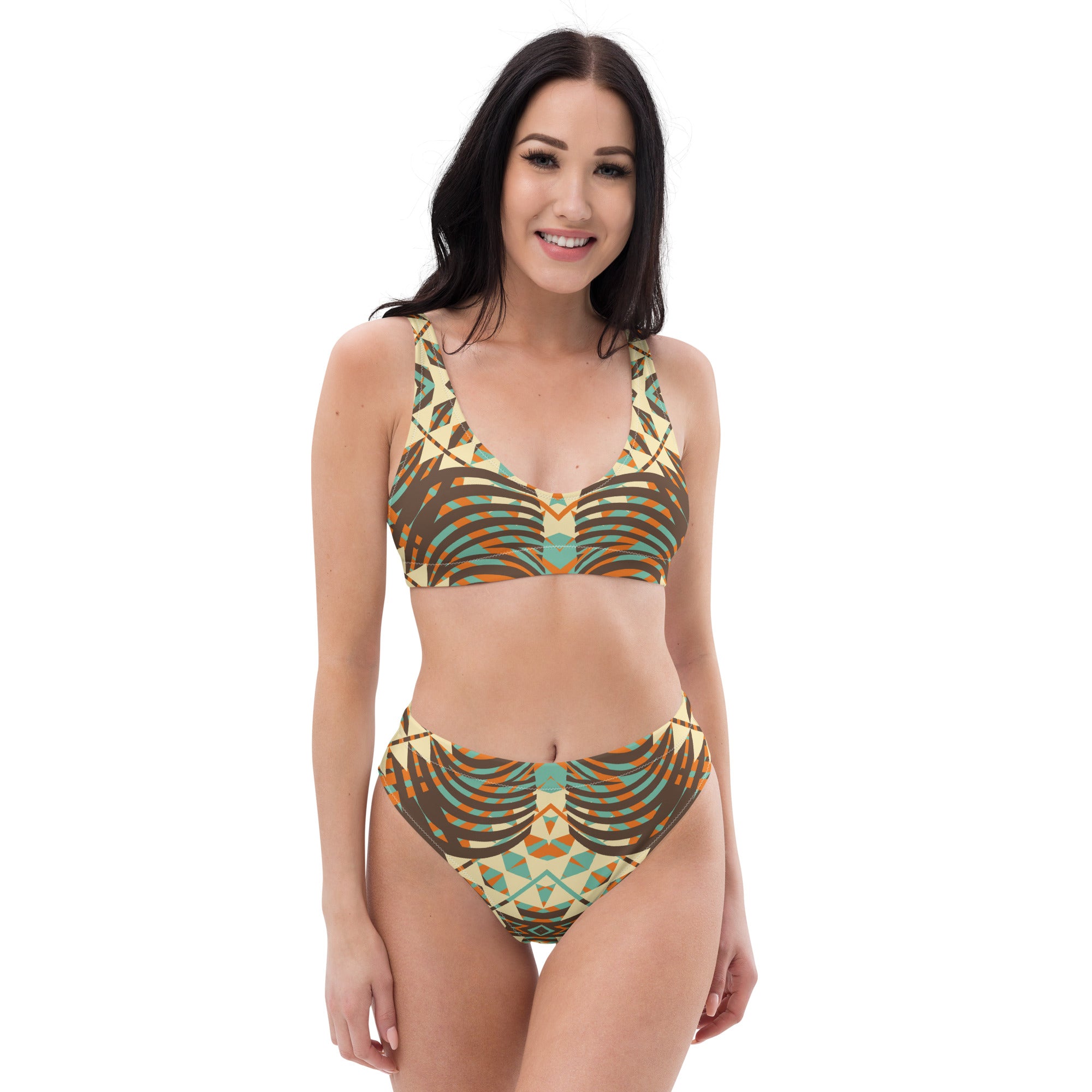 Recycled high-waisted bikini- African Motif Pattern 03