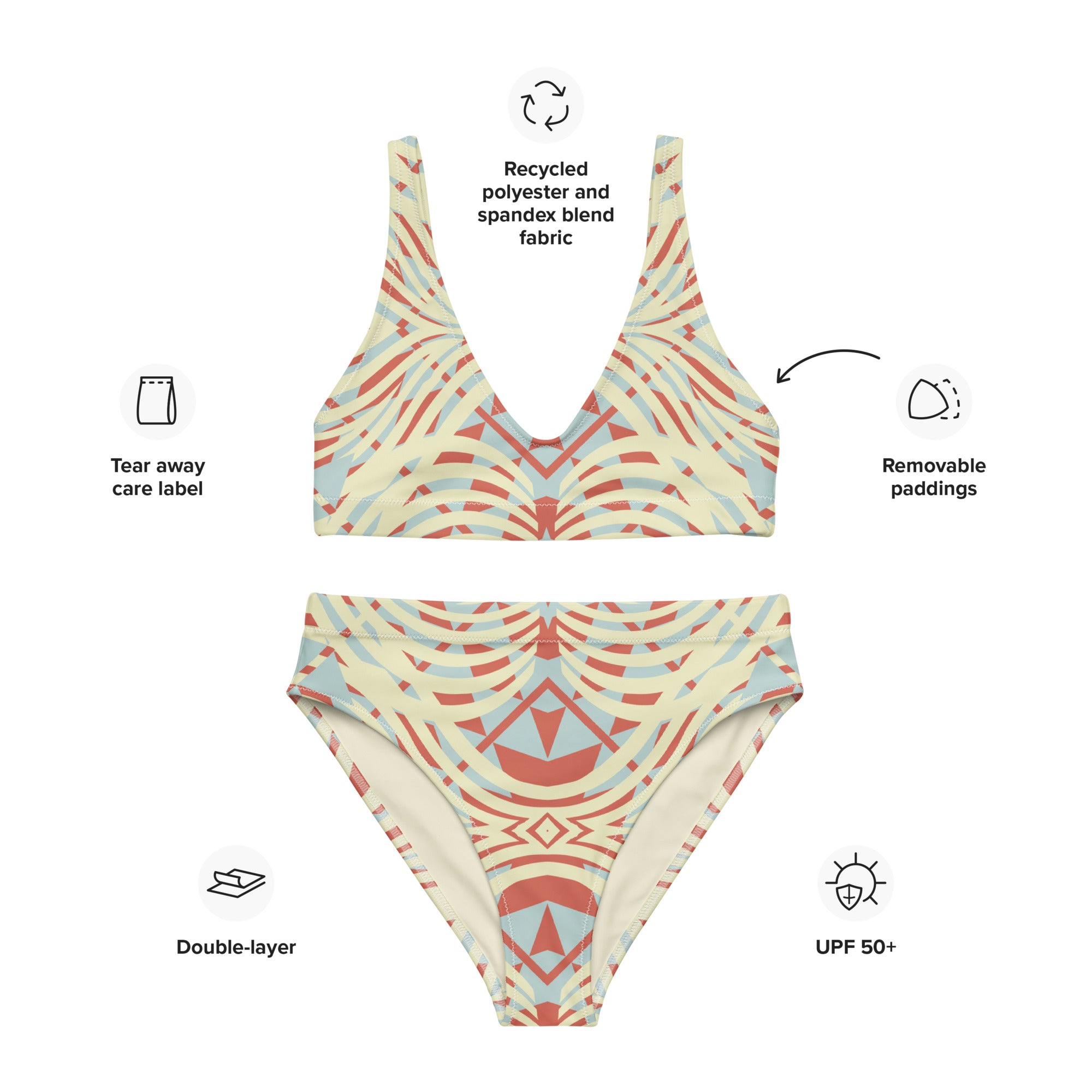 Recycled high-waisted bikini- African Motif Pattern I