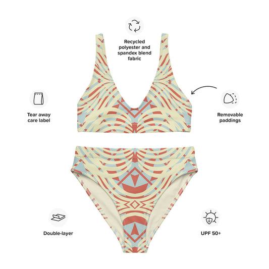 Recycled high-waisted bikini- African Motif Pattern I