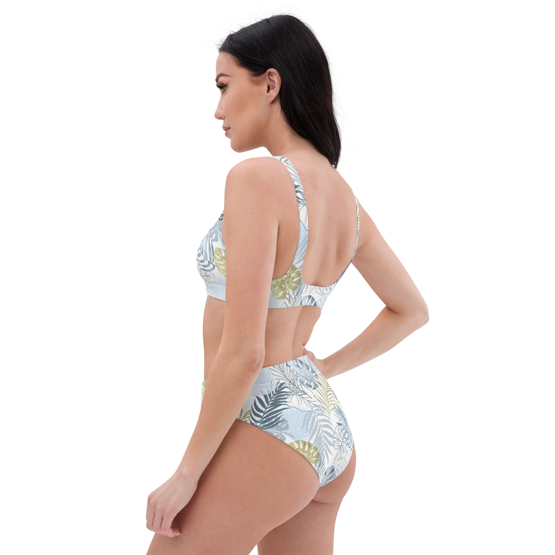 high-waisted bikini-  TROPICAL LEAFS White