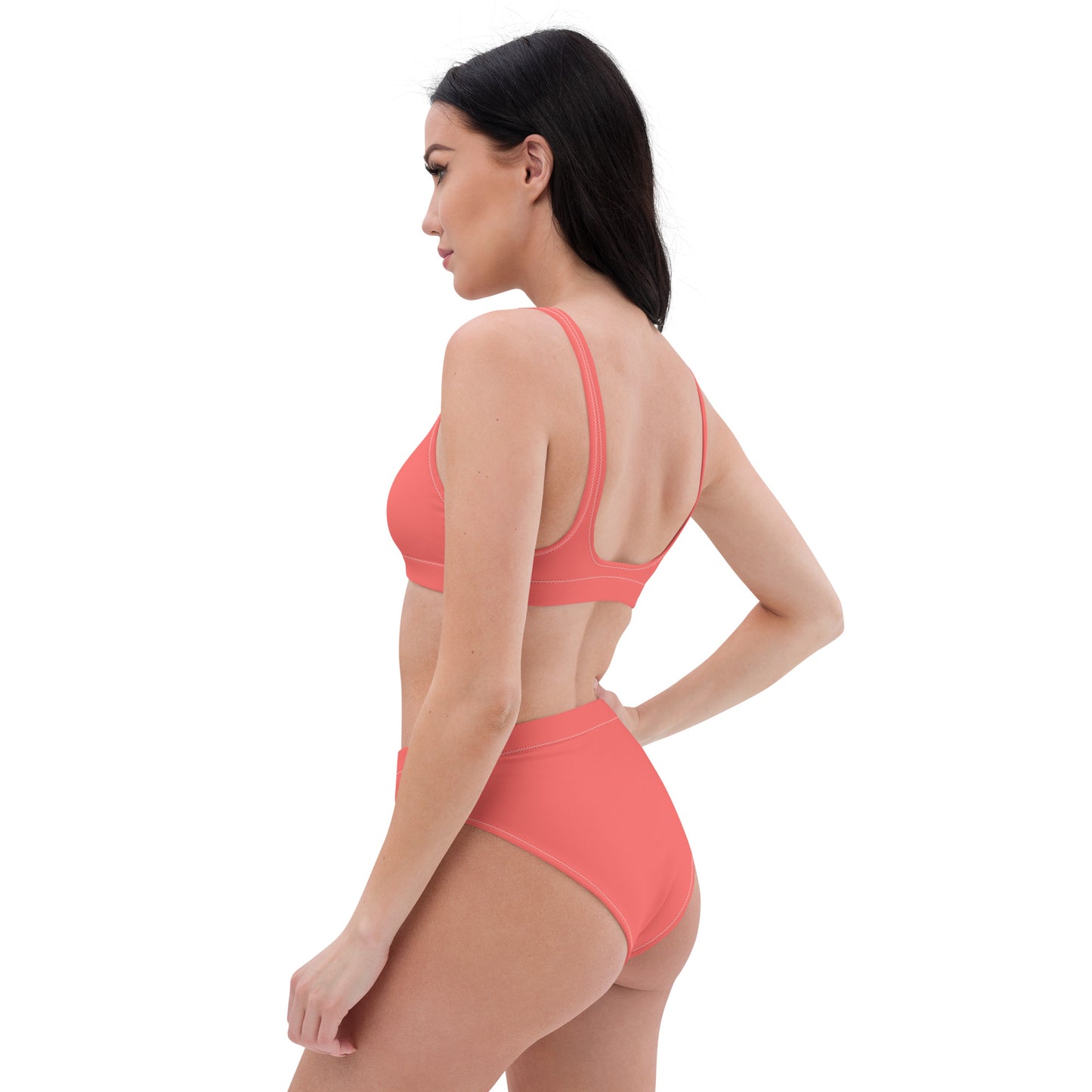 Recycled high-waisted bikini- Coral