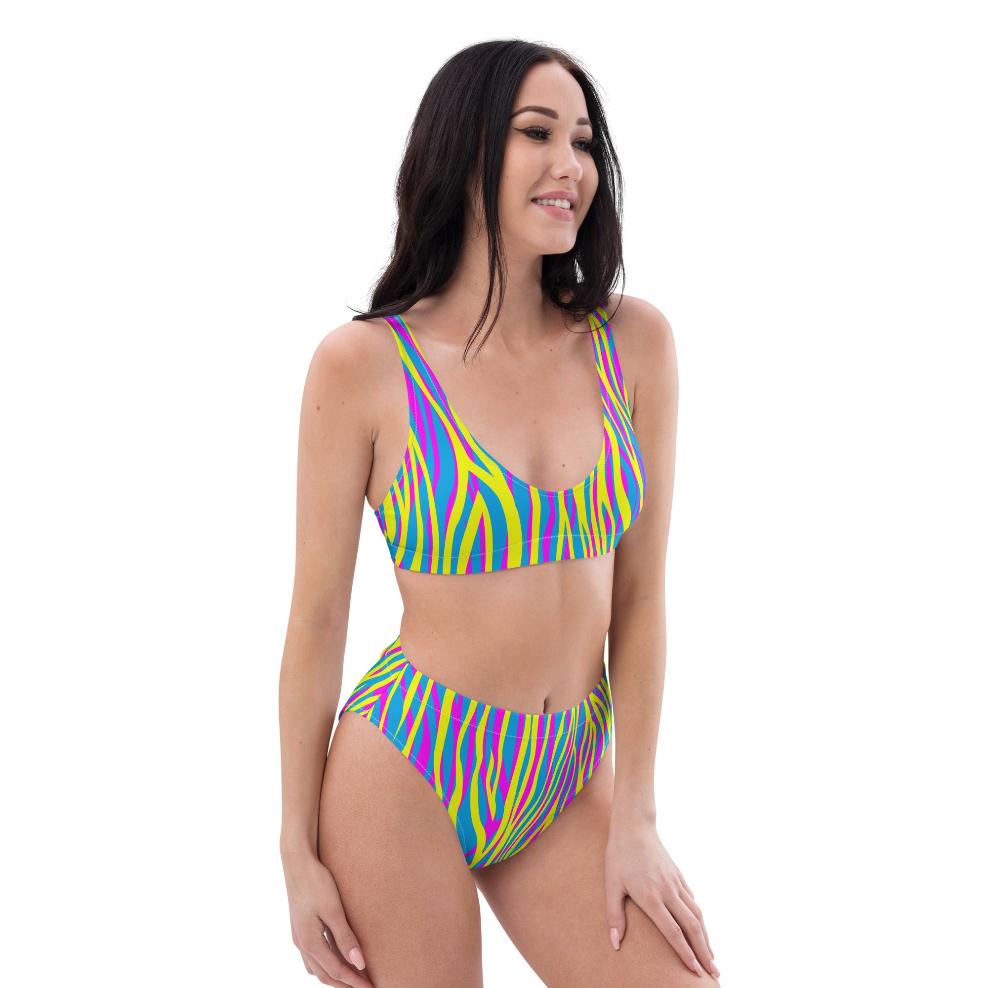 Recycled high-waisted bikini- FUNKY ZEBRA Yellow