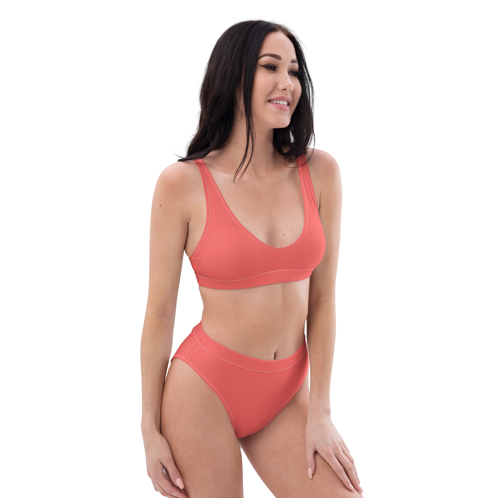 Recycled high-waisted bikini- Coral