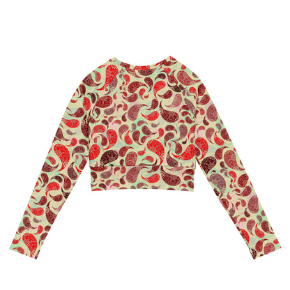 Long-sleeve crop top- PAISLEY RED