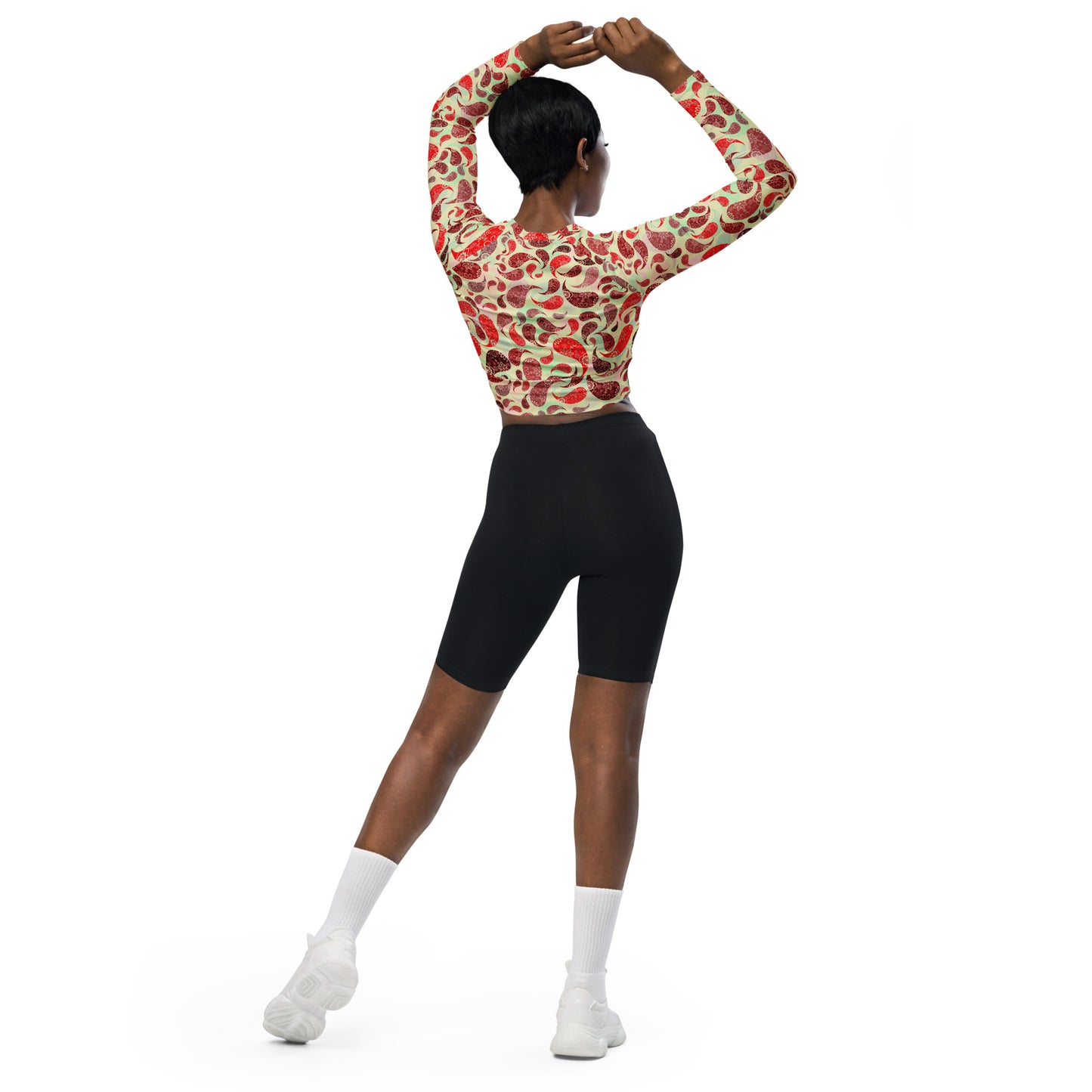 Long-sleeve crop top- PAISLEY RED