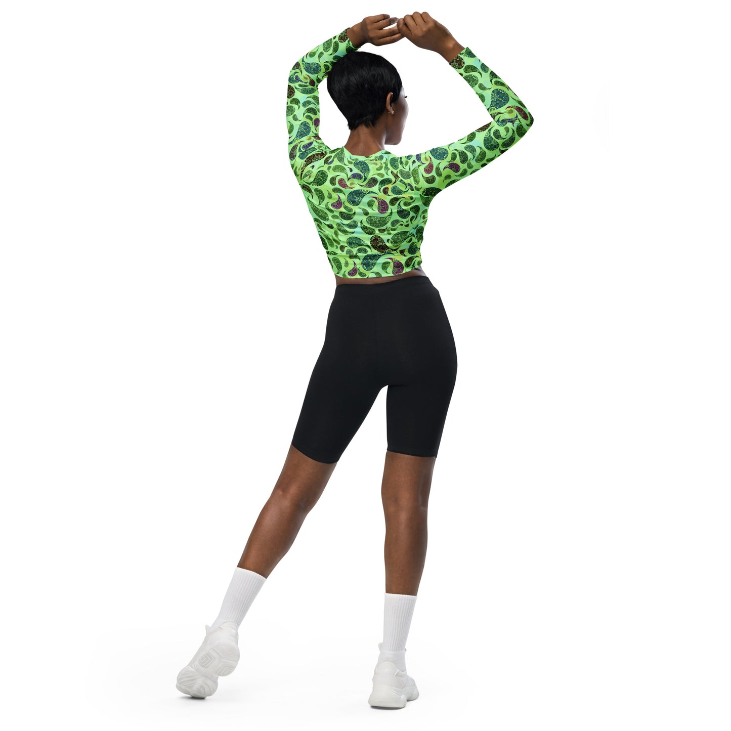 long-sleeve crop top- Paisley green