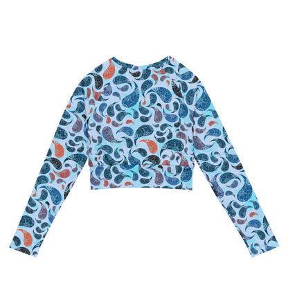 long-sleeve crop top- Paisley blue